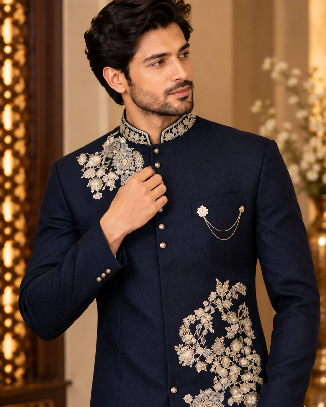 Black Embroidered Jacket Kurta and Pant
