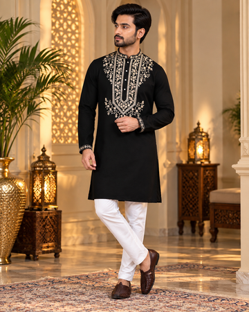 Black Thread Embroidery Kurta Set