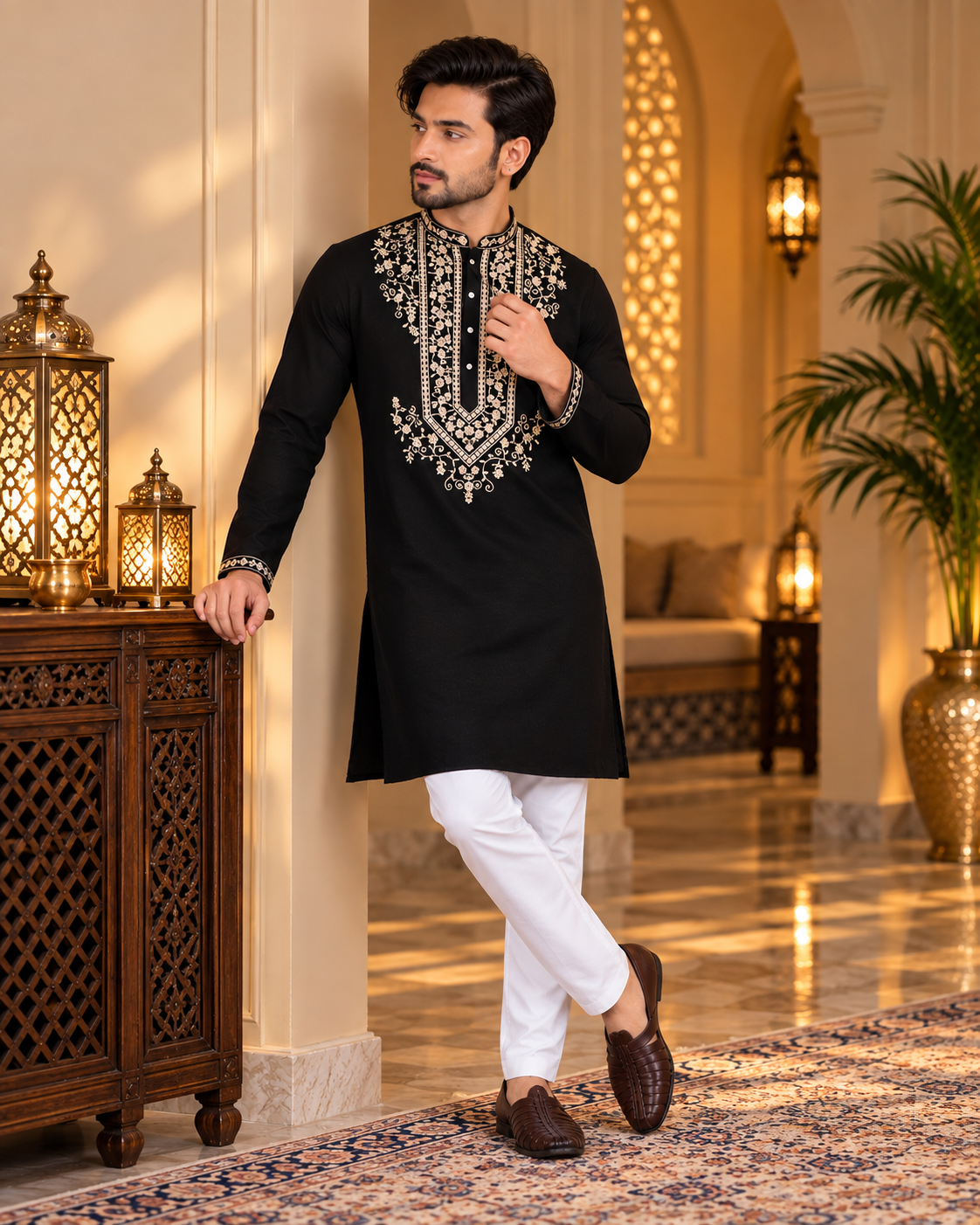 Black Thread Embroidery Kurta Set
