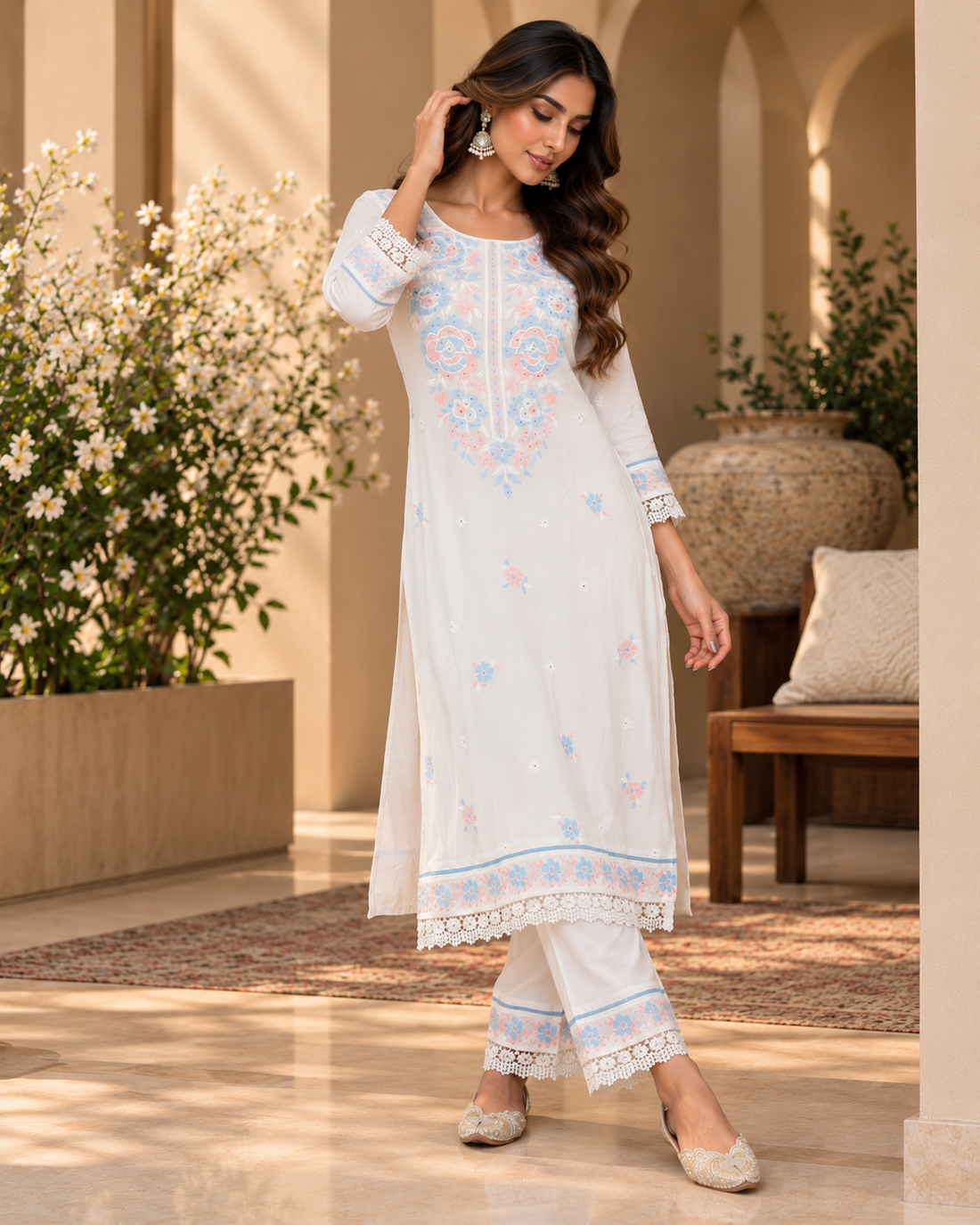 Cotton Shirt with Lace Pants