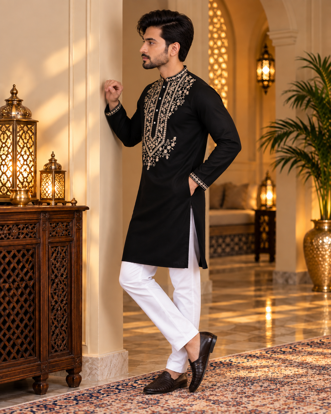 Black Thread Embroidery Kurta Set