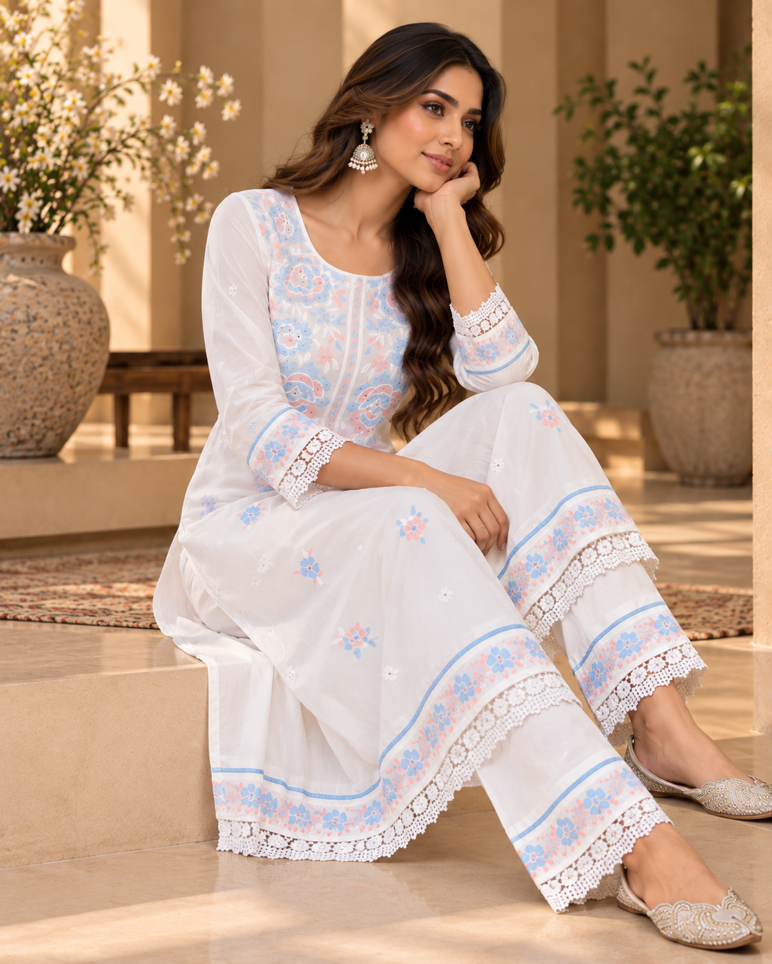 Cotton Shirt with Lace Pants