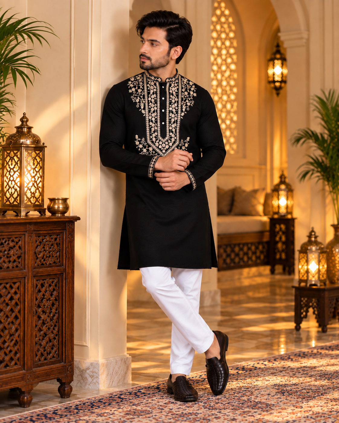 Black Thread Embroidery Kurta Set