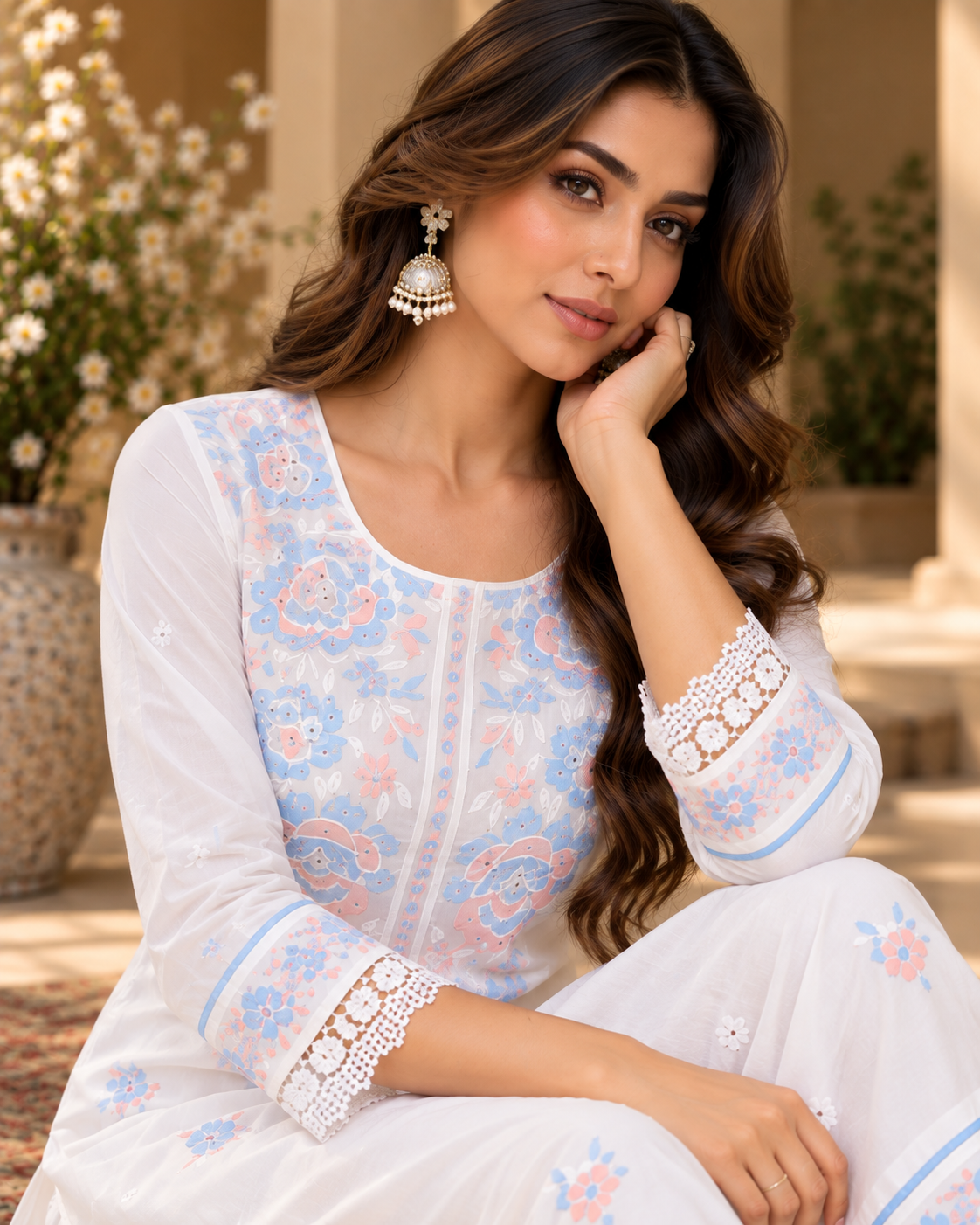 Cotton Shirt with Lace Pants
