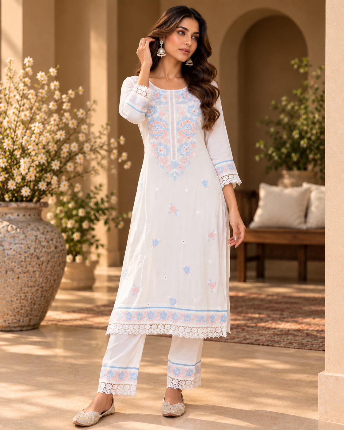 Cotton Shirt with Lace Pants