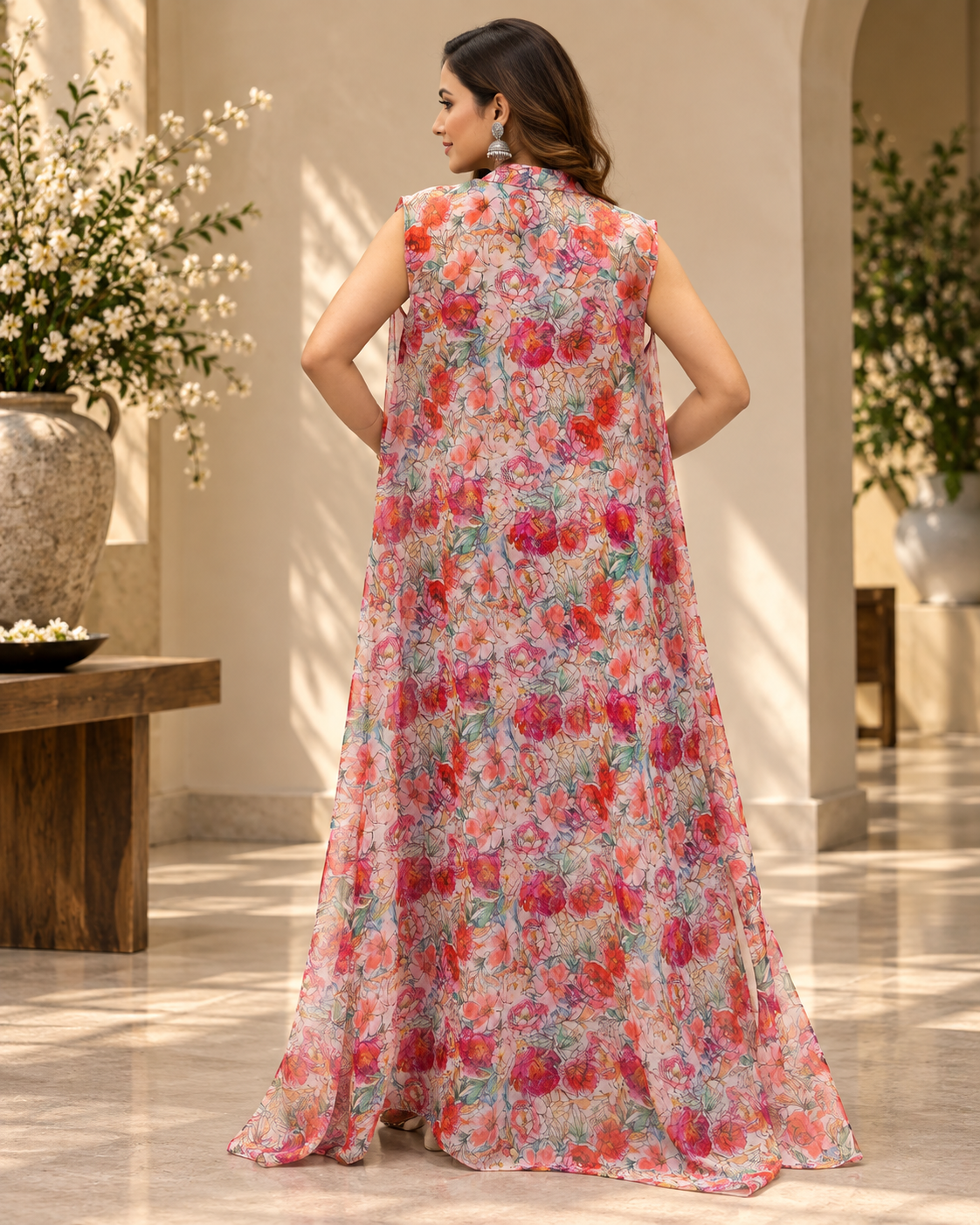 Satin One-Shoulder Dress with Organza Jacket
