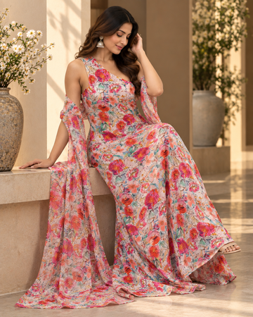 Satin One-Shoulder Dress with Organza Jacket