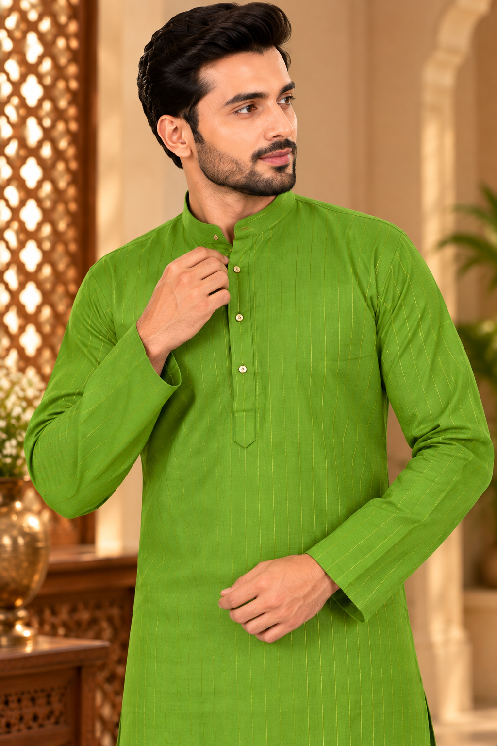 Green Silver-Line Kurta Pajama