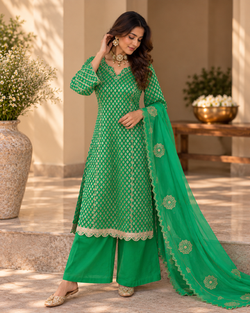 Brocade Shirt with Plain Pants and Organza Dupatta