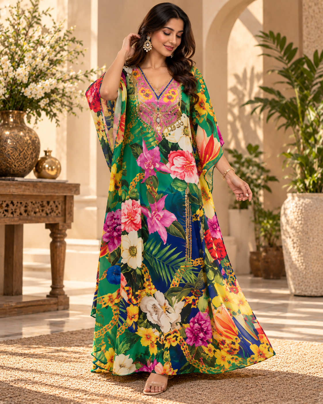 V-Neck Kaftan Multicolored Elegance