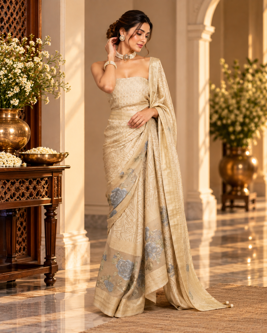 Off White Printed Saree