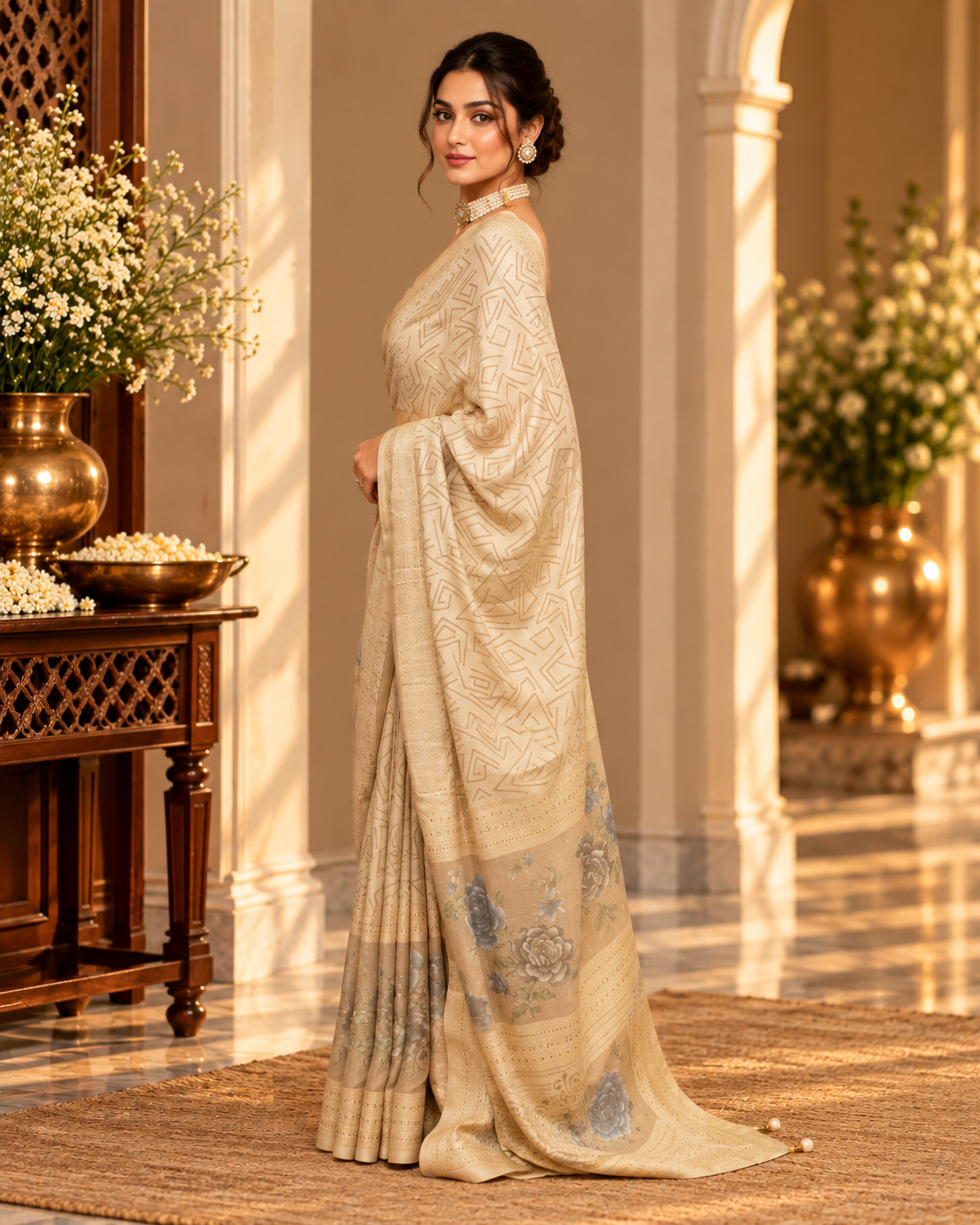 Off White Printed Saree