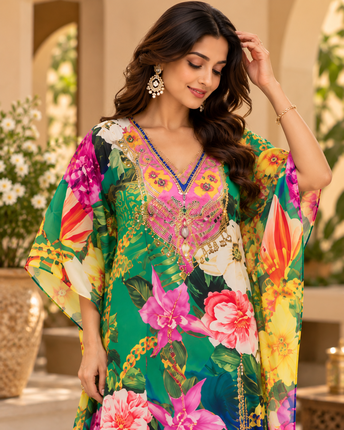 V-Neck Kaftan Multicolored Elegance