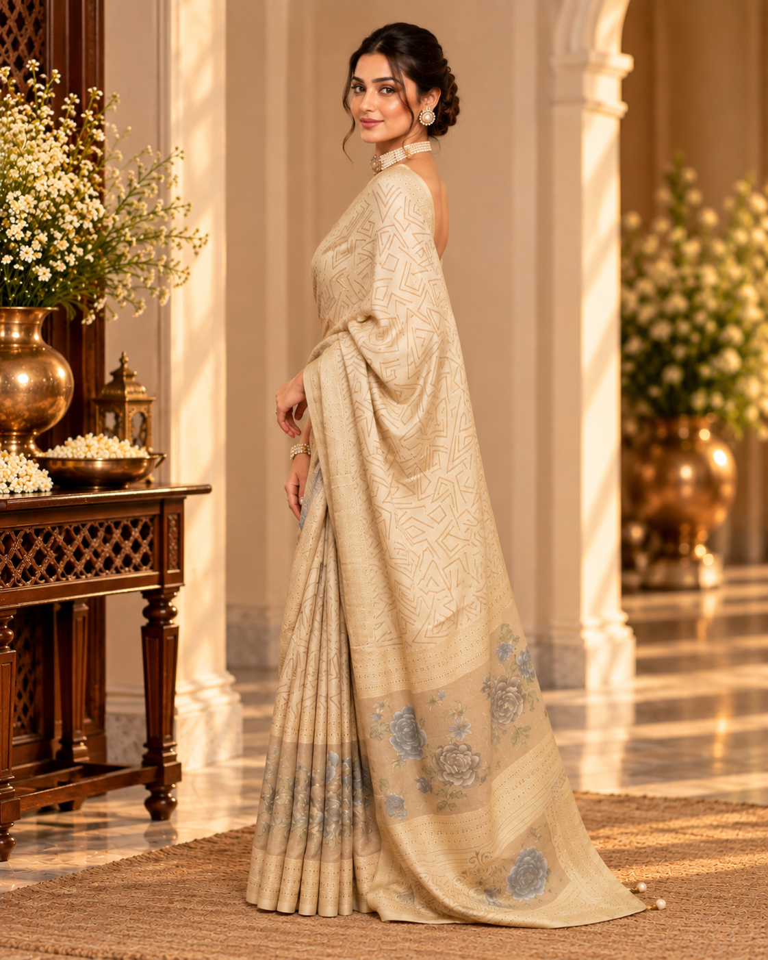 Off White Printed Saree