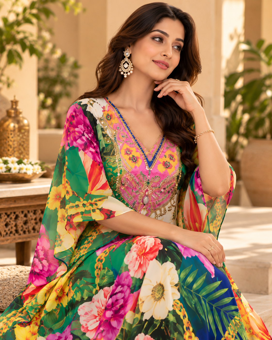 V-Neck Kaftan Multicolored Elegance