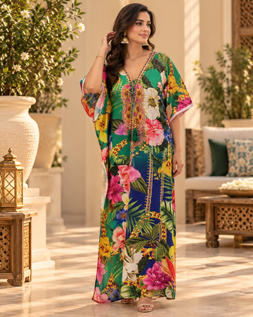 Multicolored V-Neck Dori Kaftan