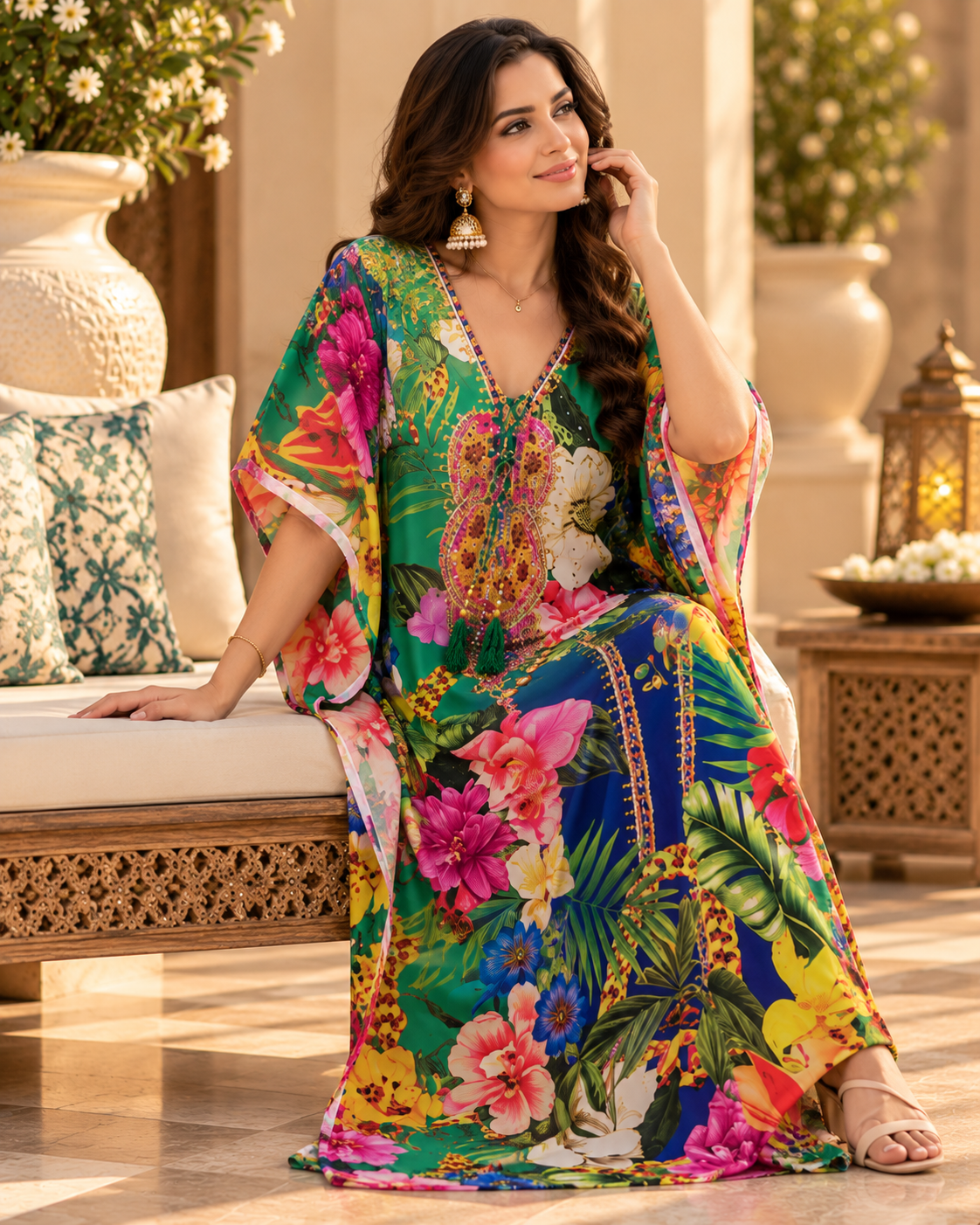 V Neck Kaftan With Dori