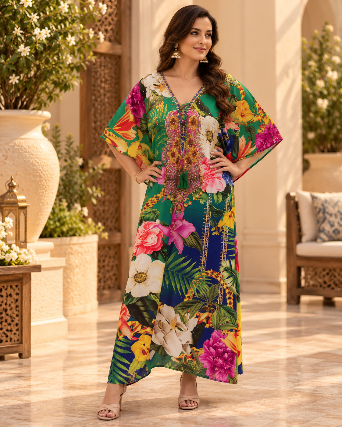 V Neck Kaftan With Dori