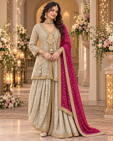 Embroidered Georgette Dhoti Set