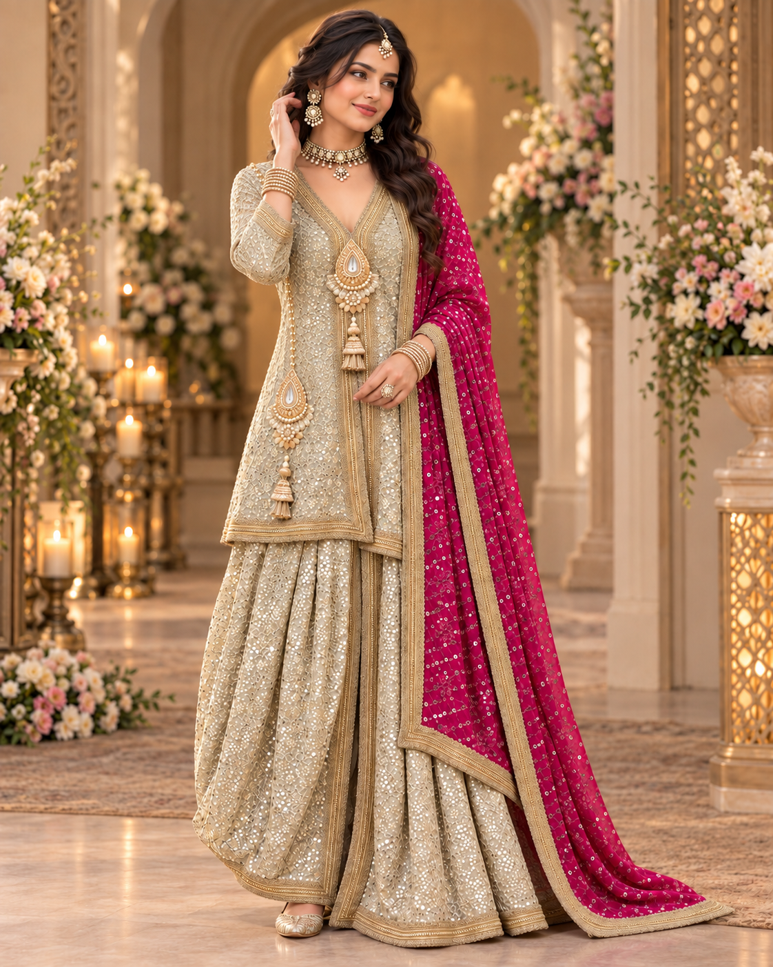 Embroidered Georgette Dhoti Set