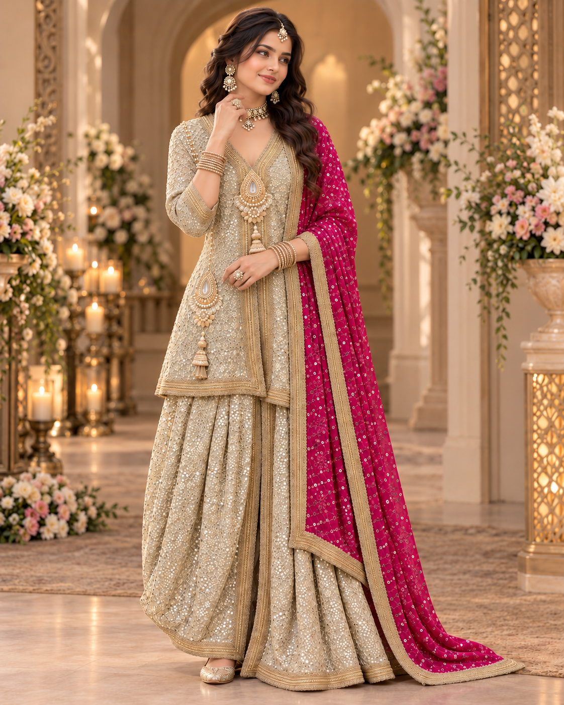 Embroidered Georgette Dhoti Set