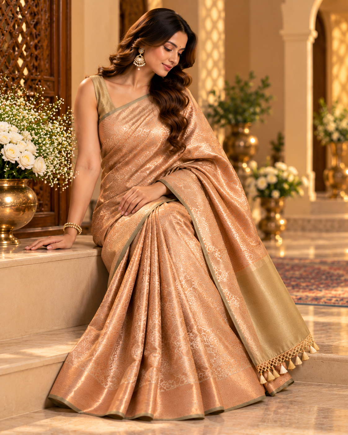 Copper Zari Tanchoi Banarsi Saree