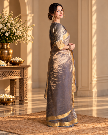 Graceful Grey Banarasi Saree