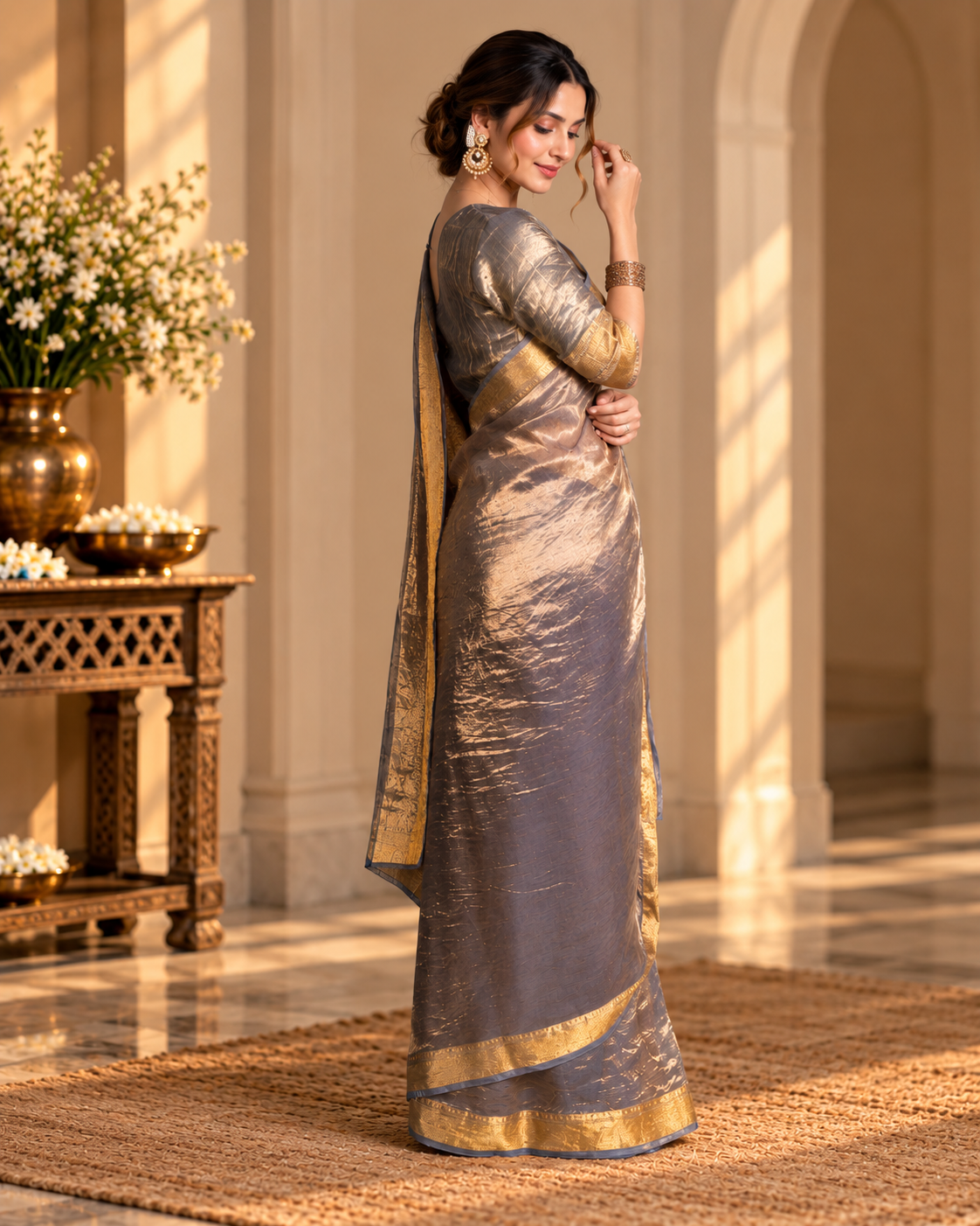 Graceful Grey Banarasi Saree