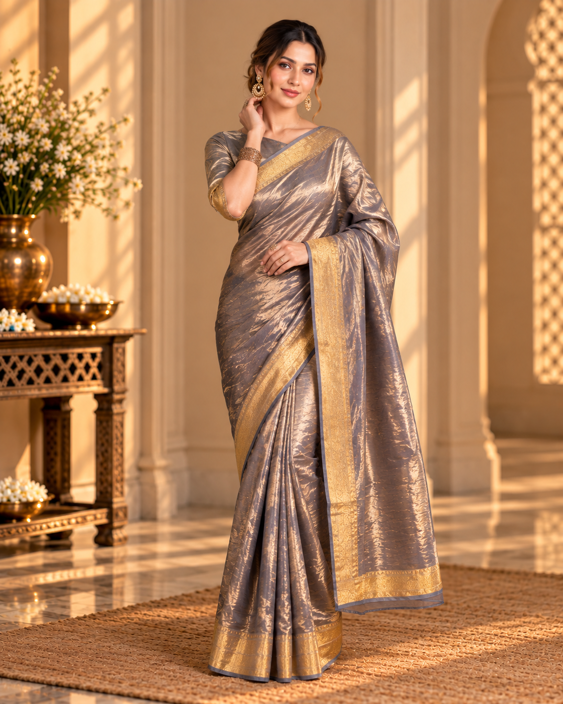 Graceful Grey Banarasi Saree