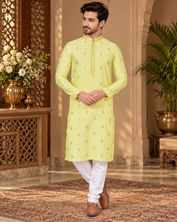 Cotton Mirror Work Kurta Pajama Set