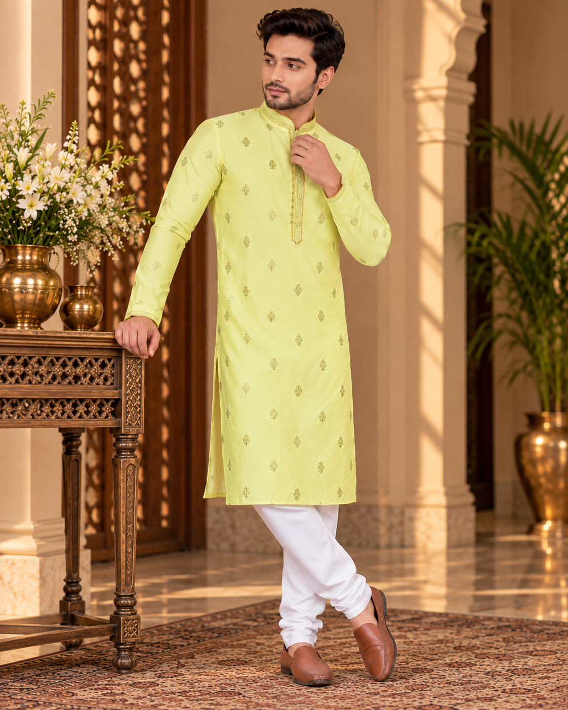 Cotton Mirror Work Kurta Pajama Set