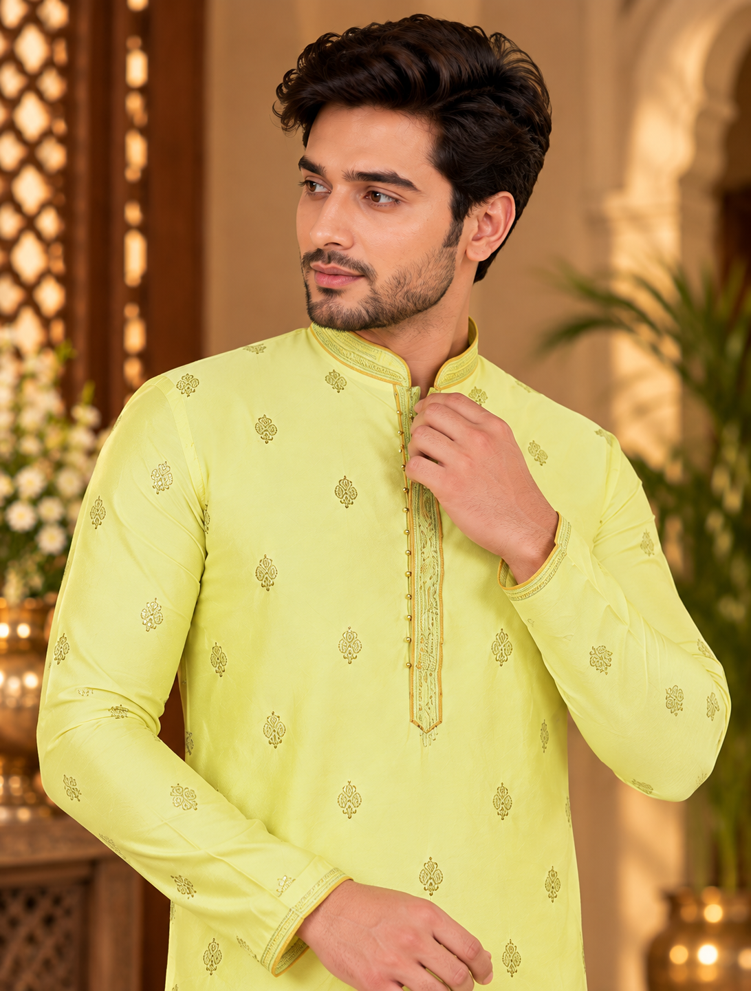 Cotton Mirror Work Kurta Pajama Set