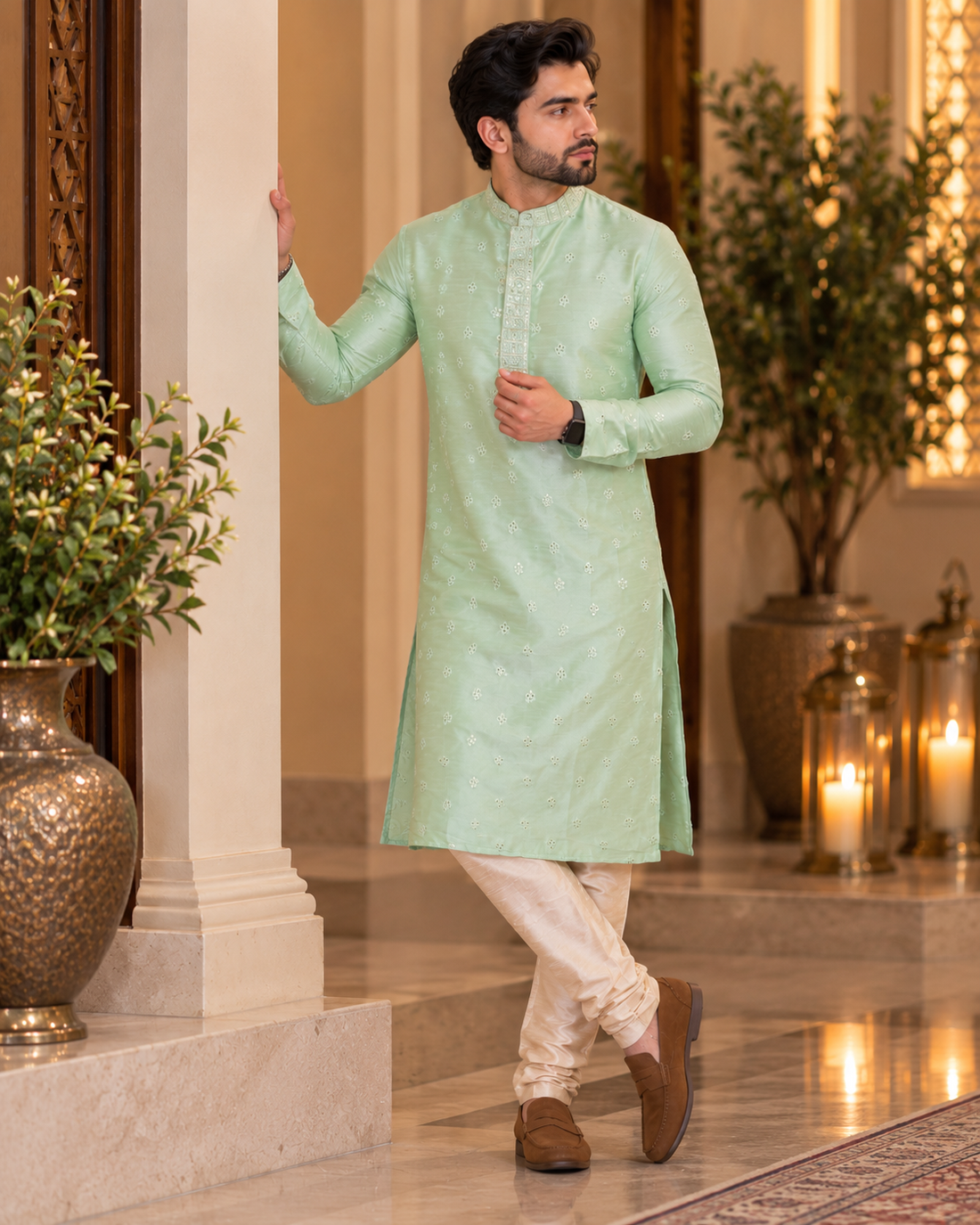 Elegant Mirror Work Kurta with Churidar