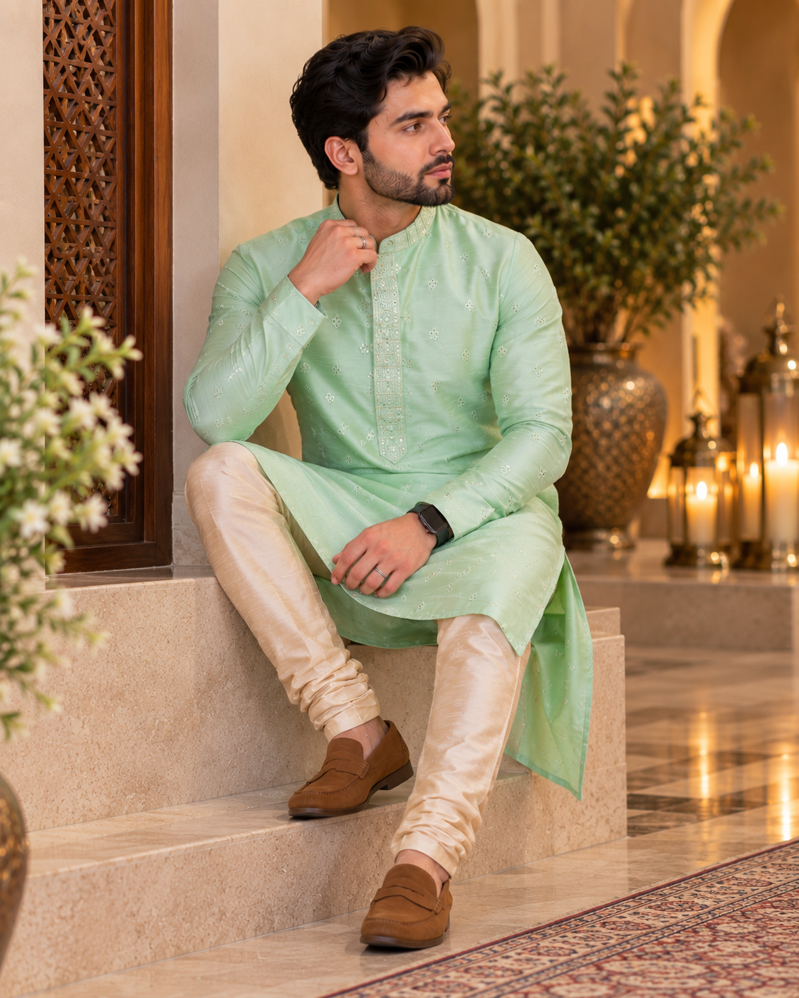 Elegant Mirror Work Kurta with Churidar