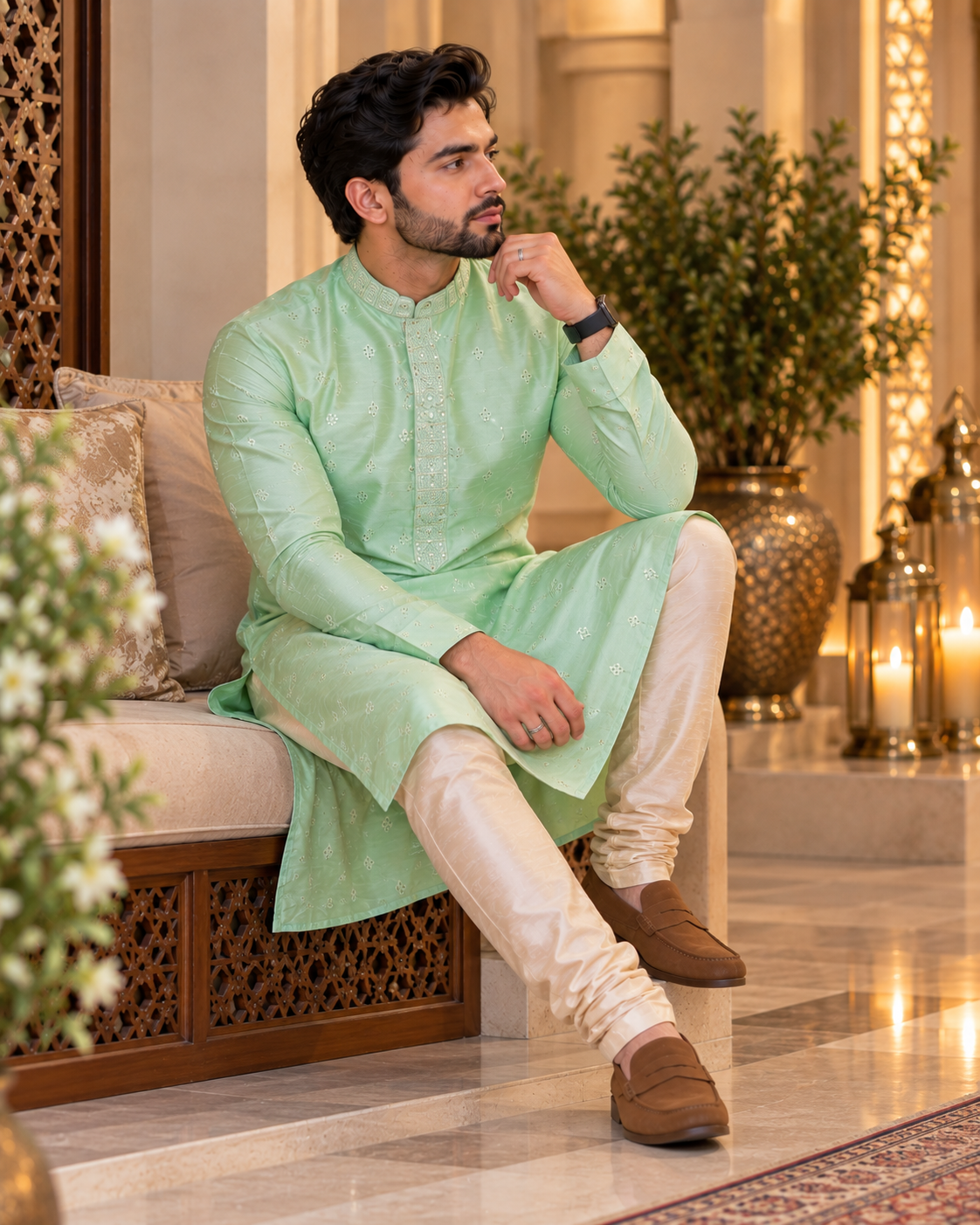 Elegant Mirror Work Kurta with Churidar