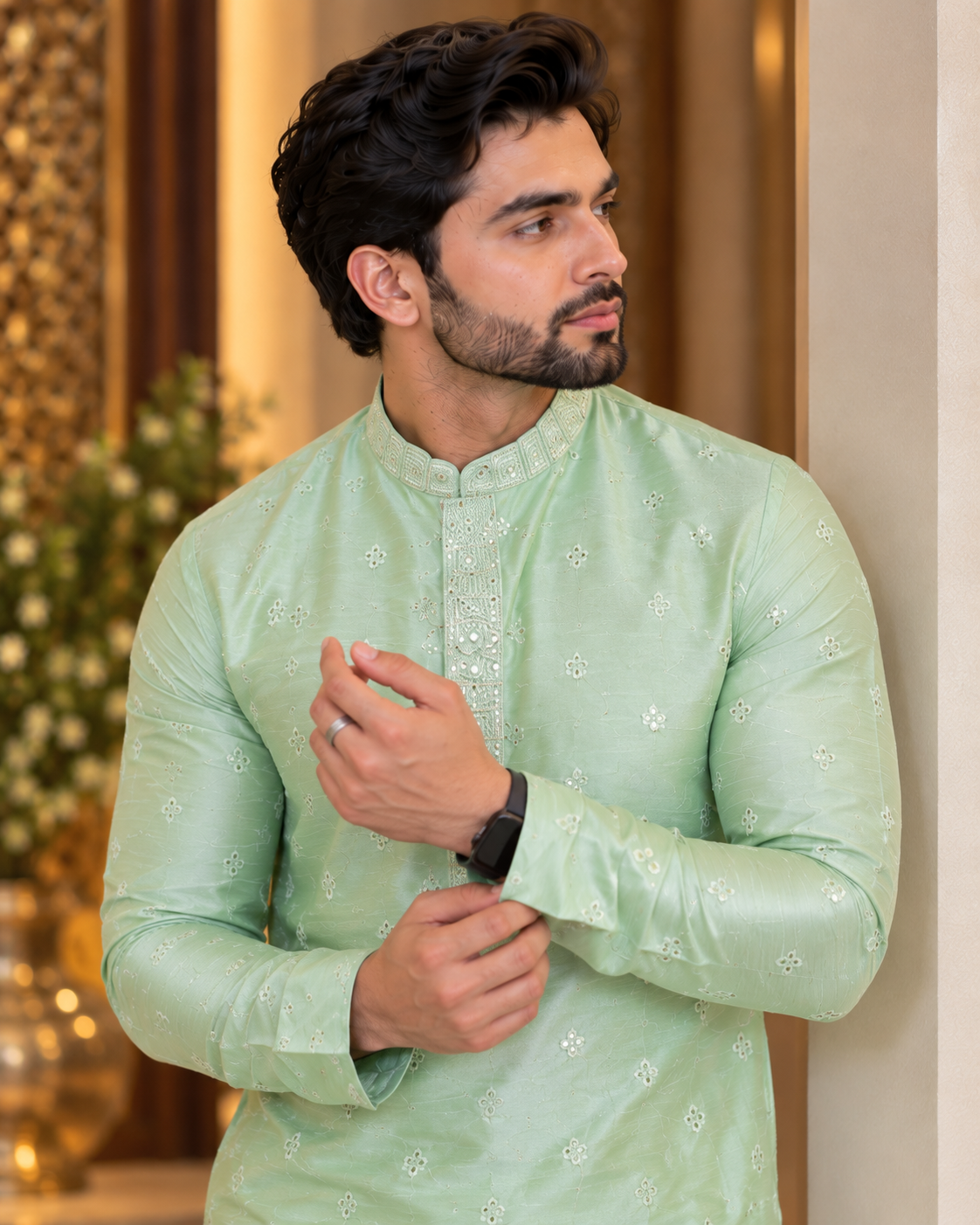 Elegant Mirror Work Kurta with Churidar