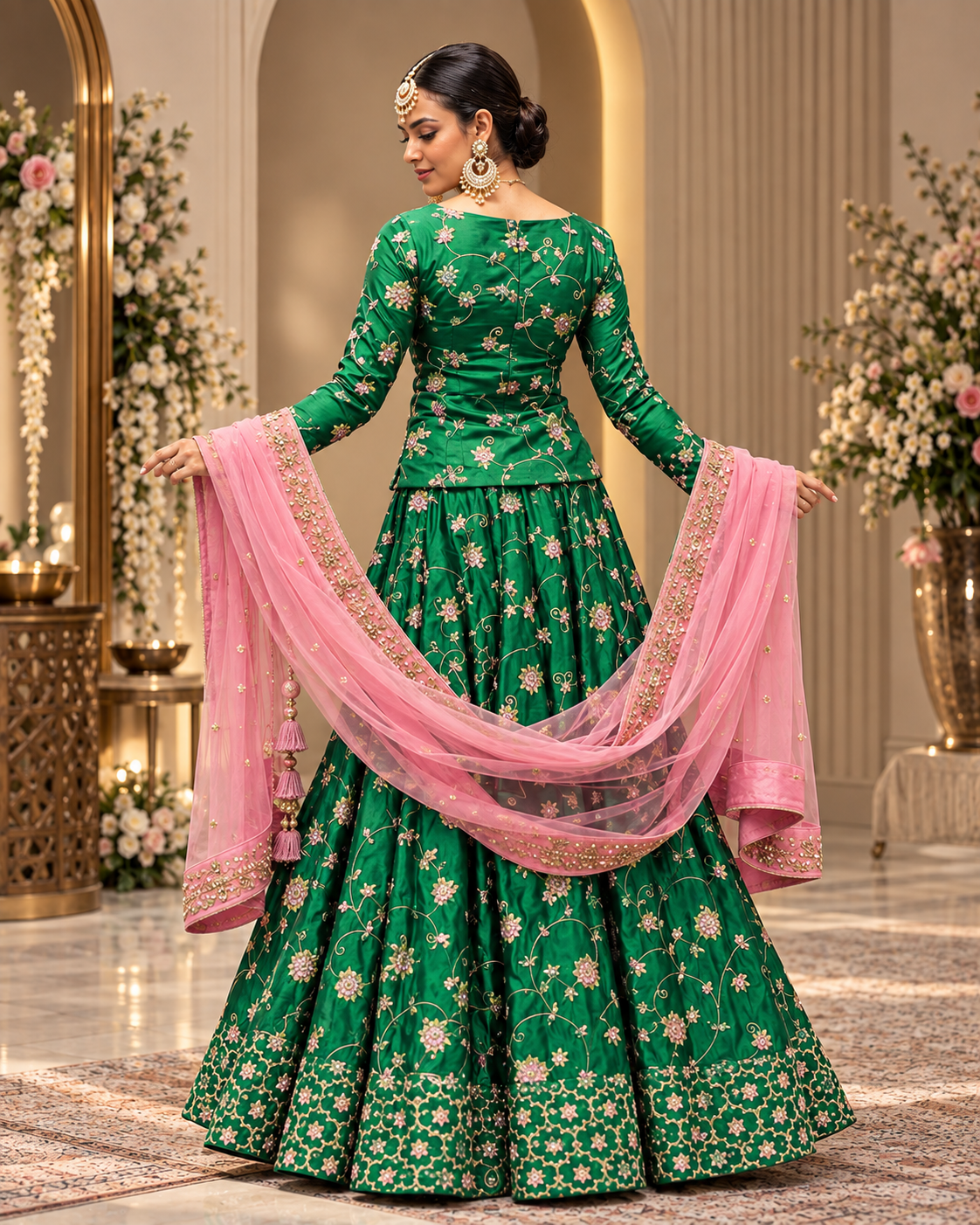 Green Embroidered Lehenga