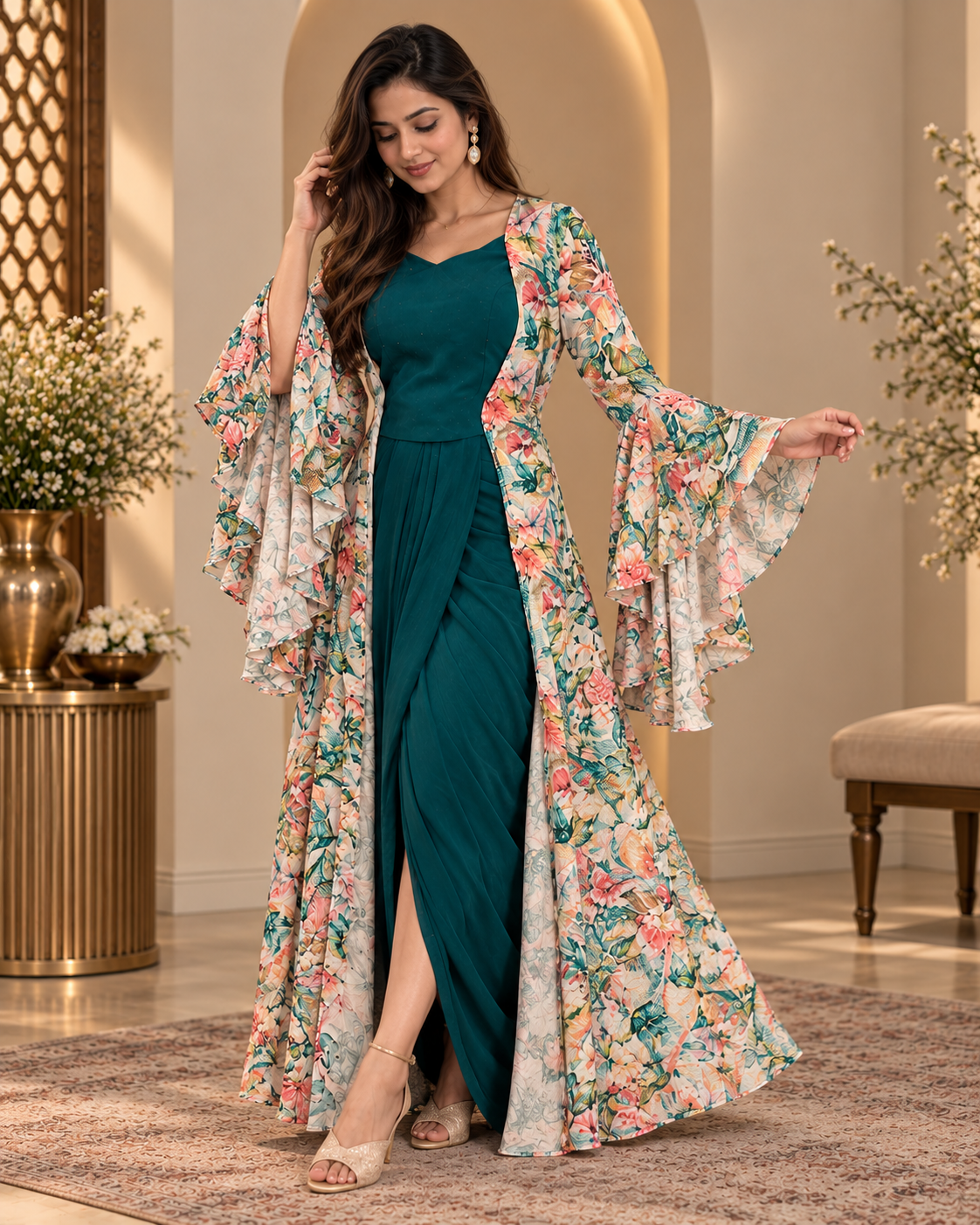 Drape Skirt With Swarovski Blouse & Jacket