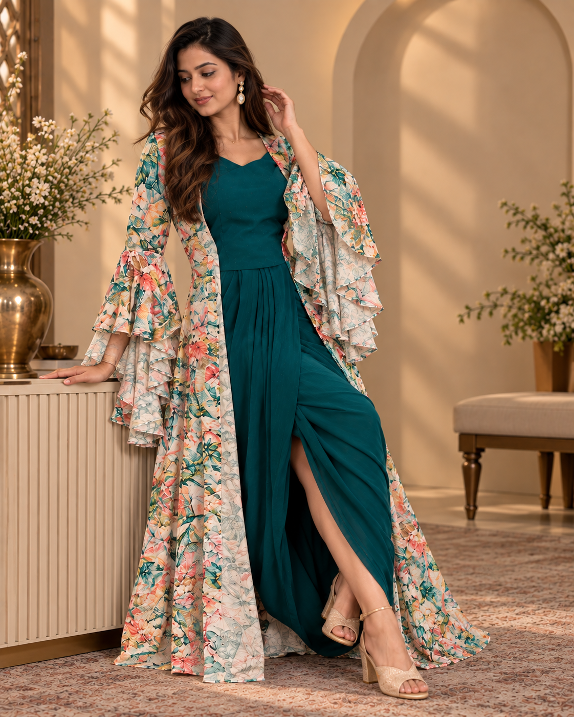 Drape Skirt With Swarovski Blouse & Jacket