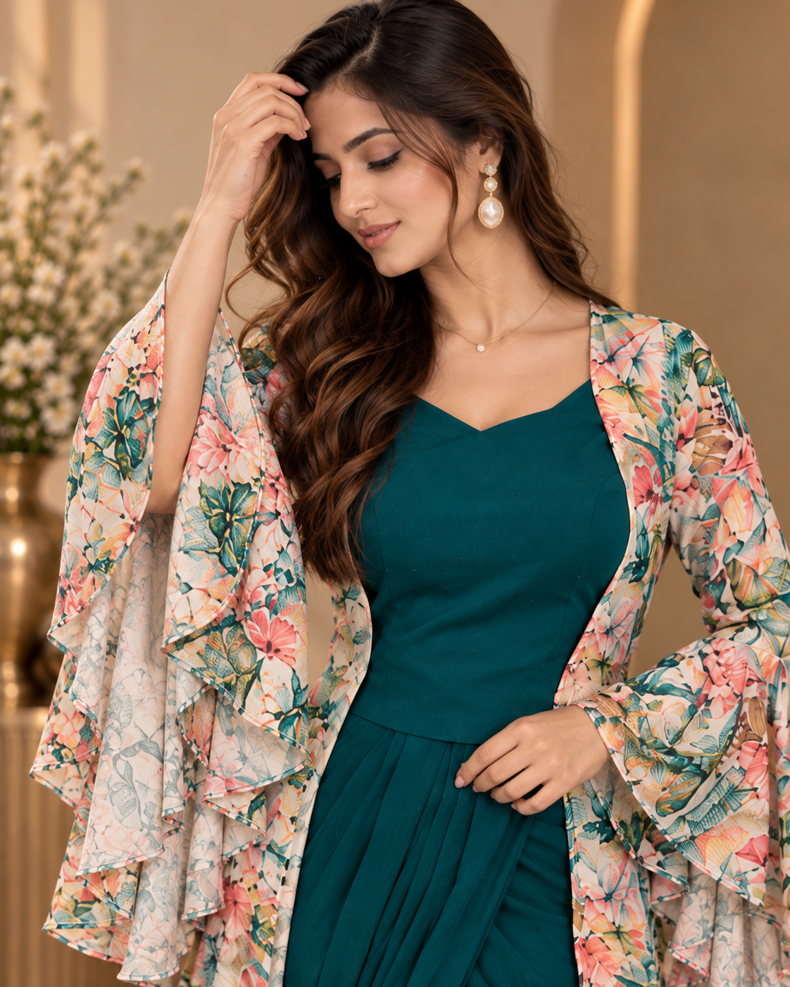 Drape Skirt With Swarovski Blouse & Jacket