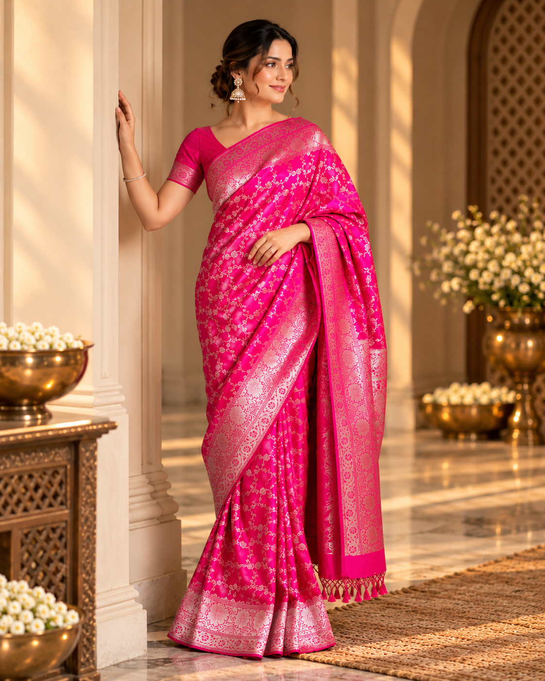 Hot Pink Banarasi Saree