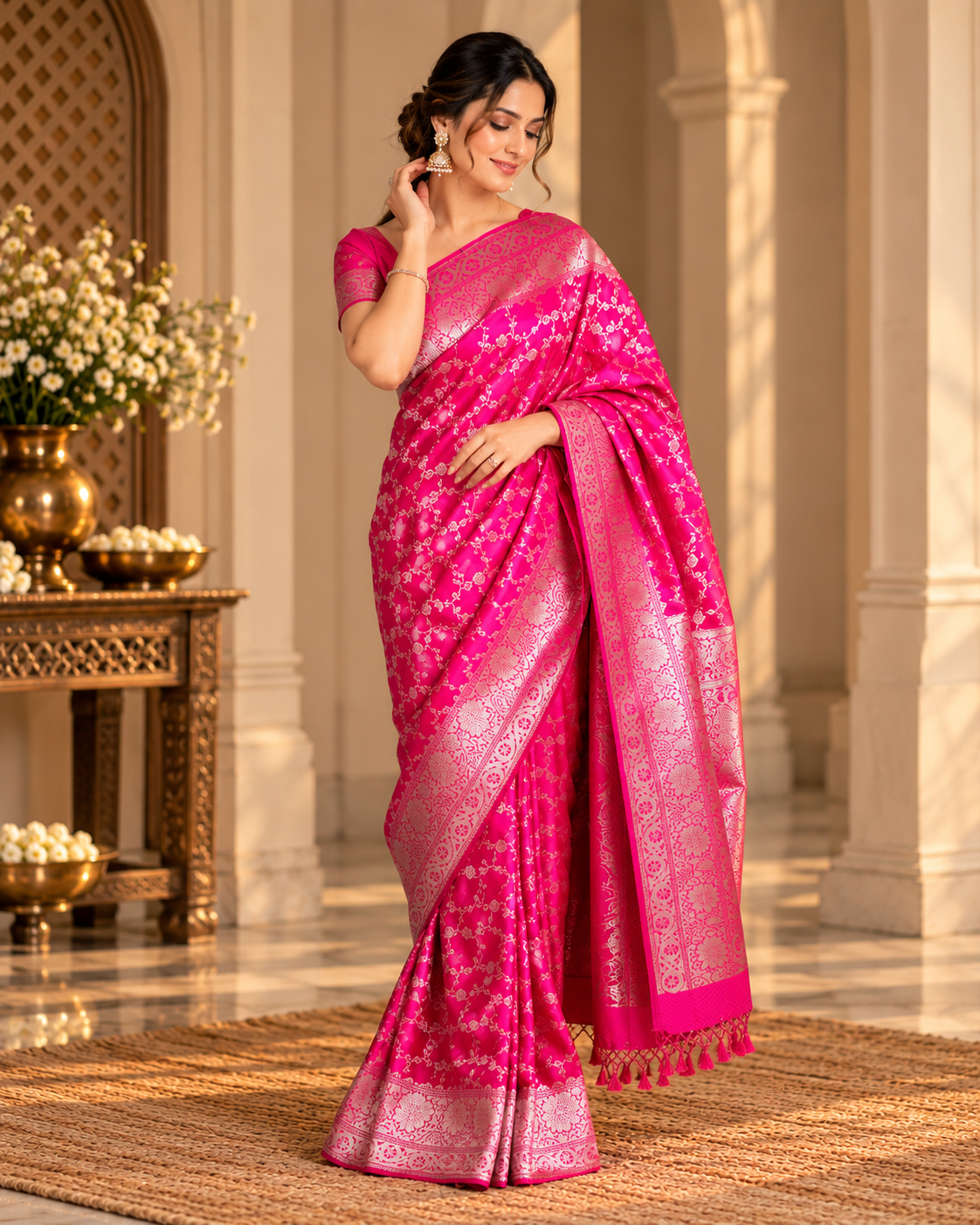 Hot Pink Banarasi Saree