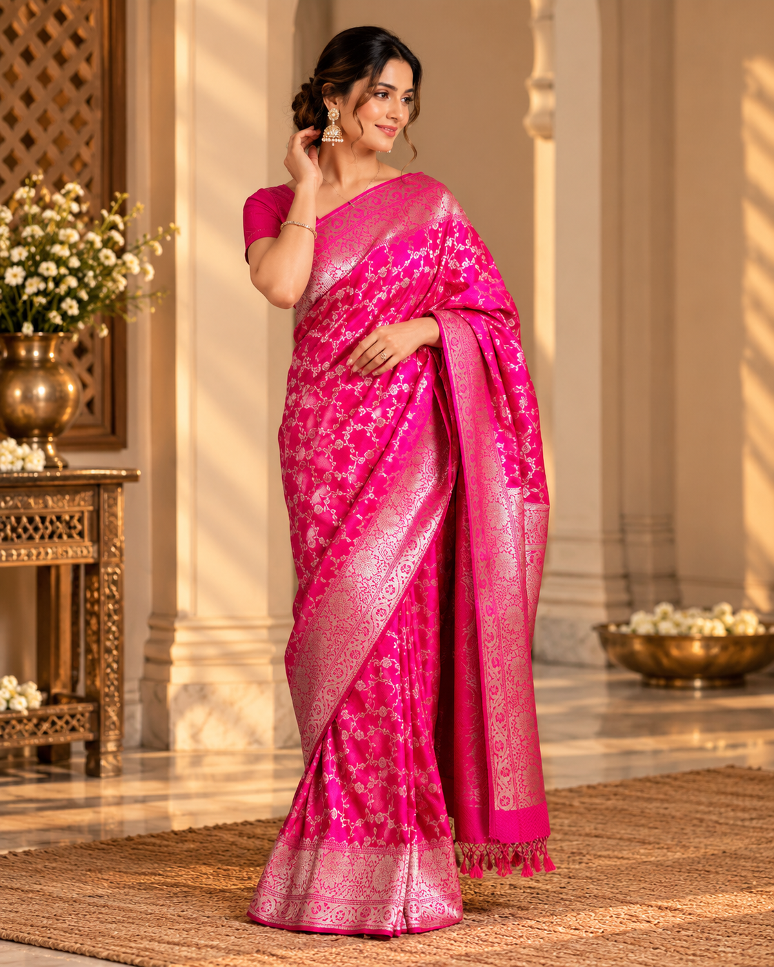 Hot Pink Banarasi Saree