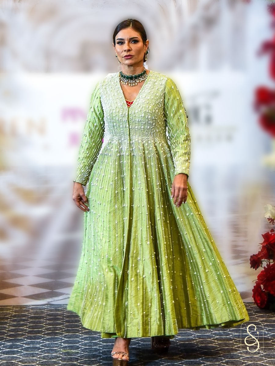 Raw Silk Pearl Work Jacket Set