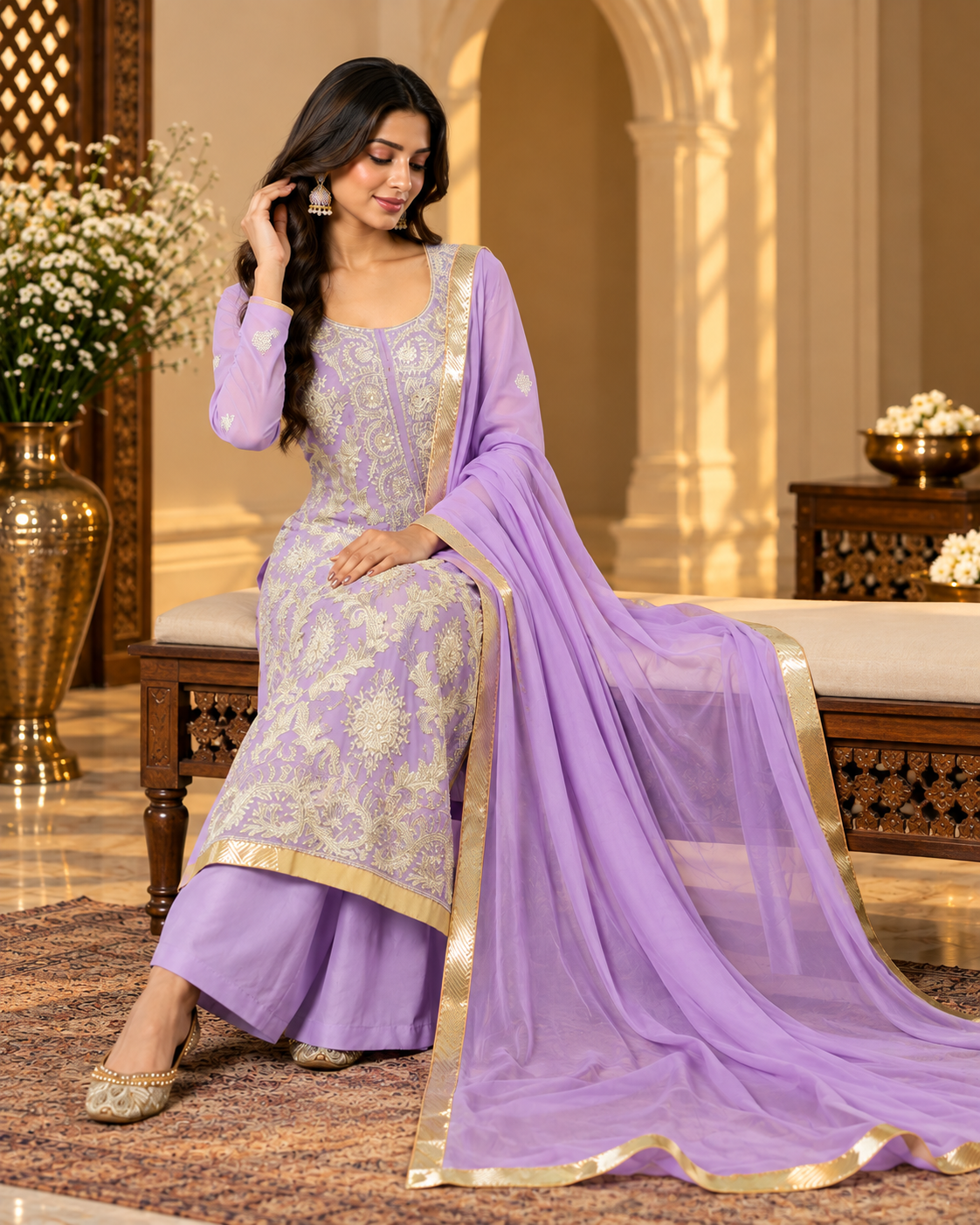 Embroidered Georgette Sharara Set