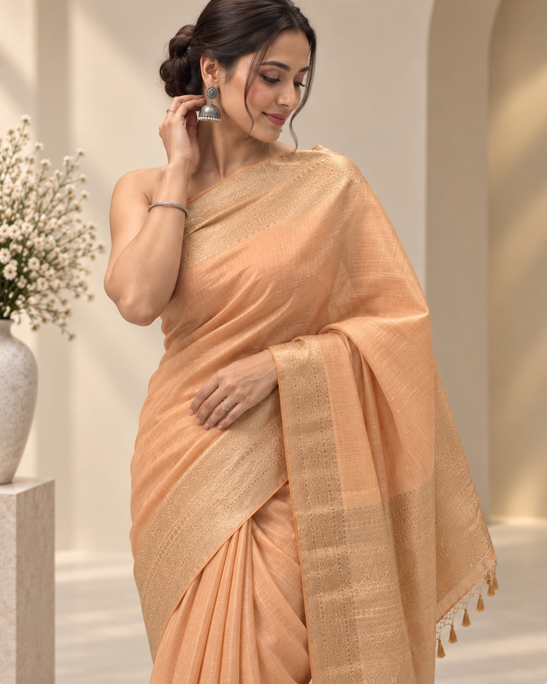 Orange Banarasi georgette saree