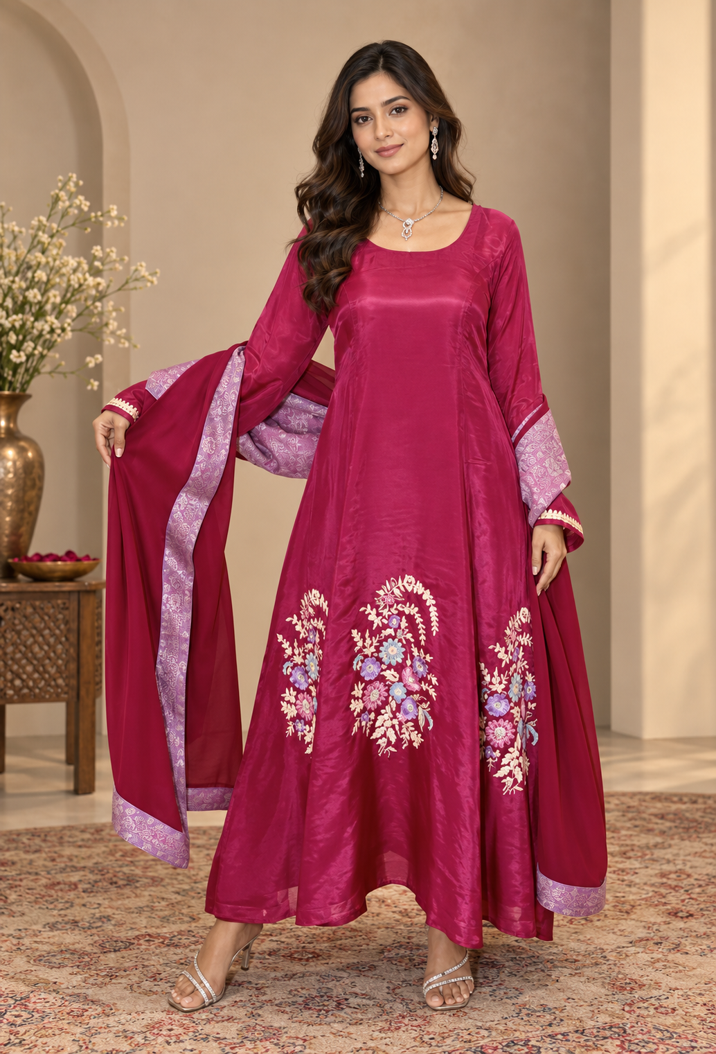 Plum Anarkali Set