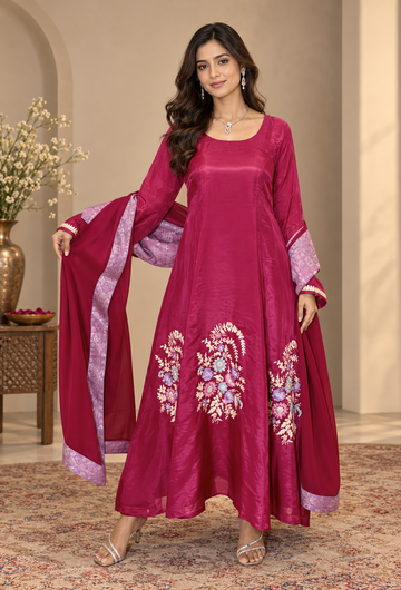 Plum Anarkali Set