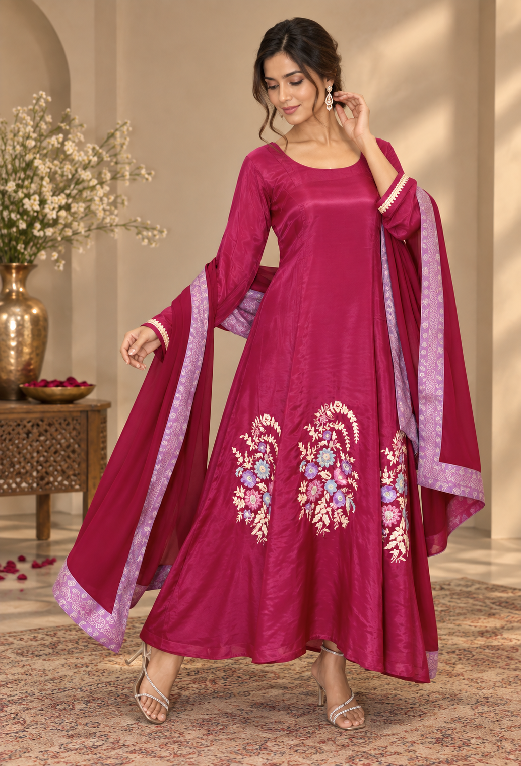 Plum Anarkali Set