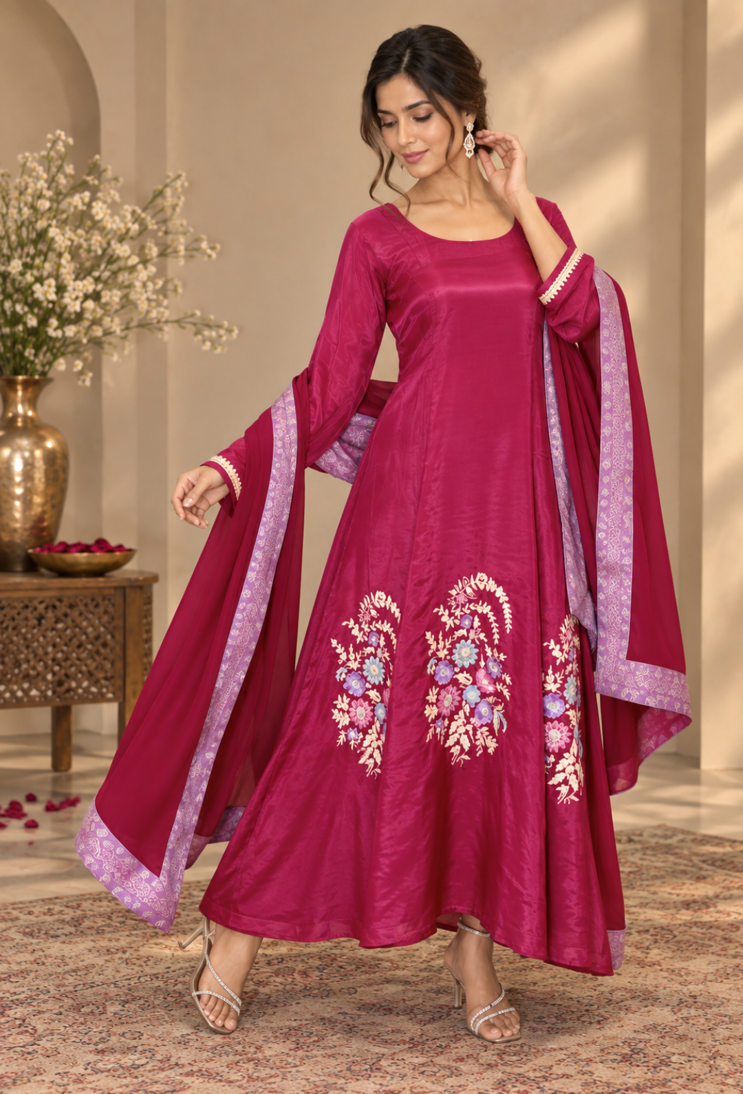 Plum Anarkali Set